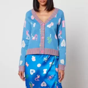 Image of Never Fully Dressed Blue Aphrodite Tokyo Jacquard-Knit Cardigan - L