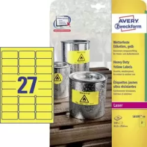 image of Avery-Zweckform L6105-20 Labels 63.5 x 29.6mm Polyester film Yellow 540 pc(s) Permanent All-purpose labels, Weatherproof labels