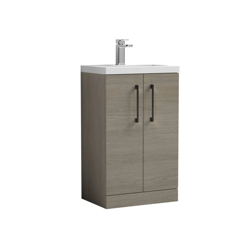 Image of Balterley Bathroom Vanity Basin Unit, Black Handles, 500mm, Mid Oak in Brown Brown Unisex