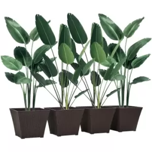 Image of Outsunny Outdoor Planter Pack of 4, Rattan Effect Plant Pots Indoor Stackable Design, for Garden Patio Porch Deck, Brown