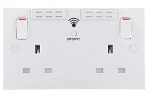 Image of British General Square Edge 13A 2 Gang Switched Socket with WiFi Extender - White