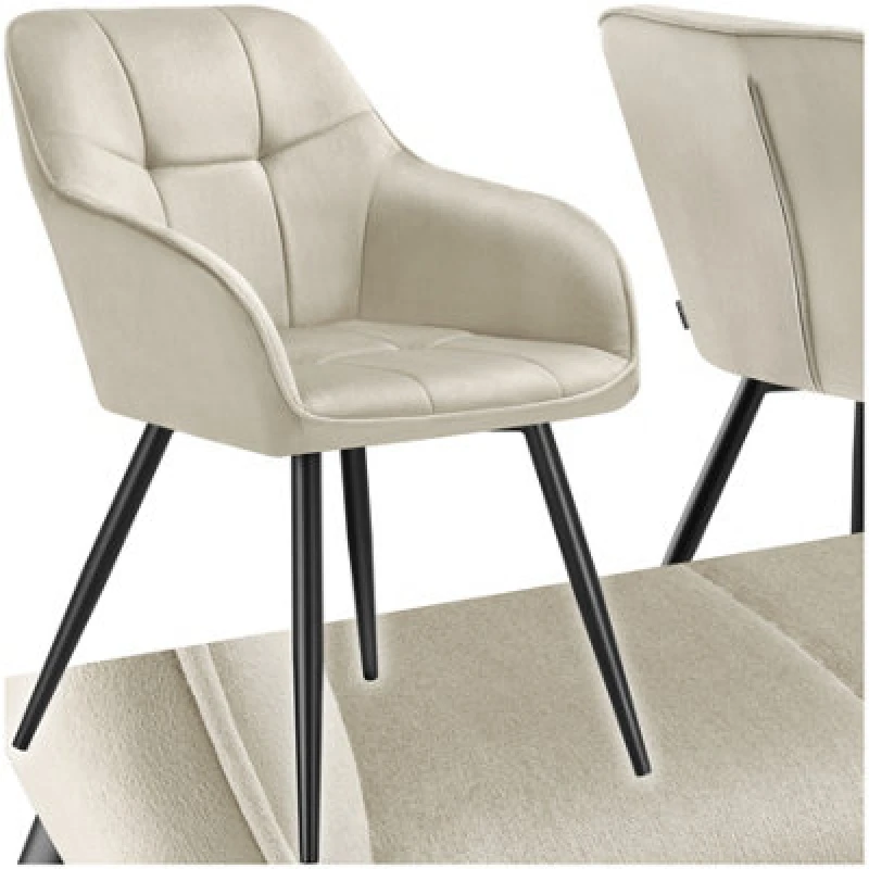Image of Tectake 1 Dining Chair Marilyn - Velvet Look, Quilted Pattern - Cream/black