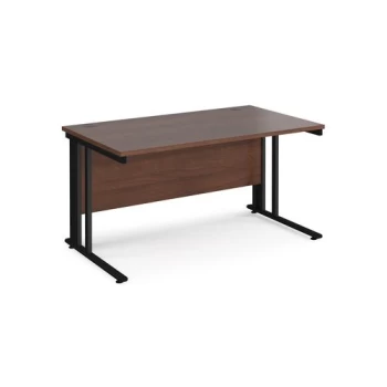 image of Office Desk 1400mm Rectangular Desk With Cable Managed Leg Walnut Tops With Black Frames 800mm Depth Maestro 25