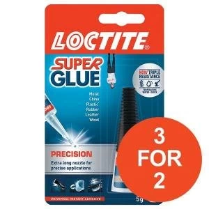 image of Loctite Precision Bottle Super Glue with Extra long Nozzle 5g 3 for 2