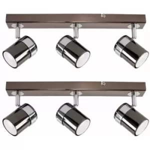 image of Minisun - 2 x 3 Way Straight Bar Ceiling Spotlights - Black Chrome