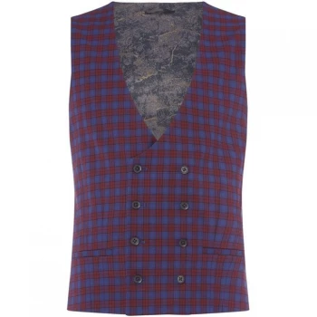 image of Label Lab Adams Skinny Fit Tartan Check Waistcoat - Red