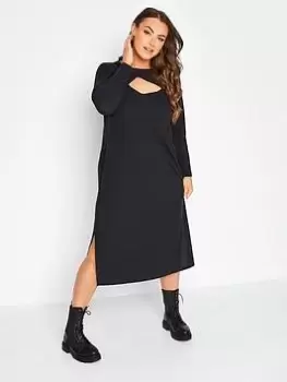 Image of Yours Midaxi Rib Cut Out Dress - Black, Size 16, Women