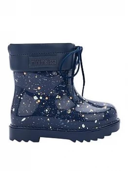 Image of Mini Melissa Mini Rain Boot Print Navy Fleck - Navy, Size 5 Younger