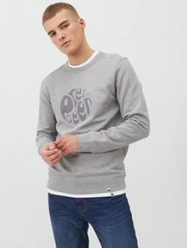 Pretty Green Havlock Applique Logo Sweatshirt - Light Grey Marl