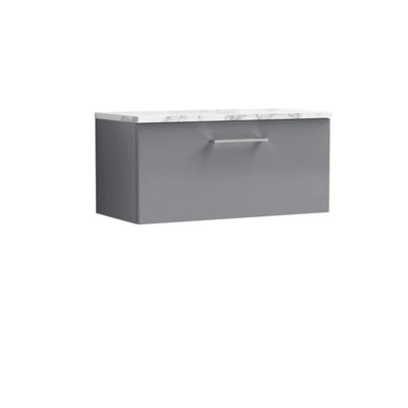 Image of NUIE Nuie Arno Wall Hung 1-Drawer Vanity Unit with Carrera Marble Worktop 800mm Wide - Satin Grey ARN2225LCM