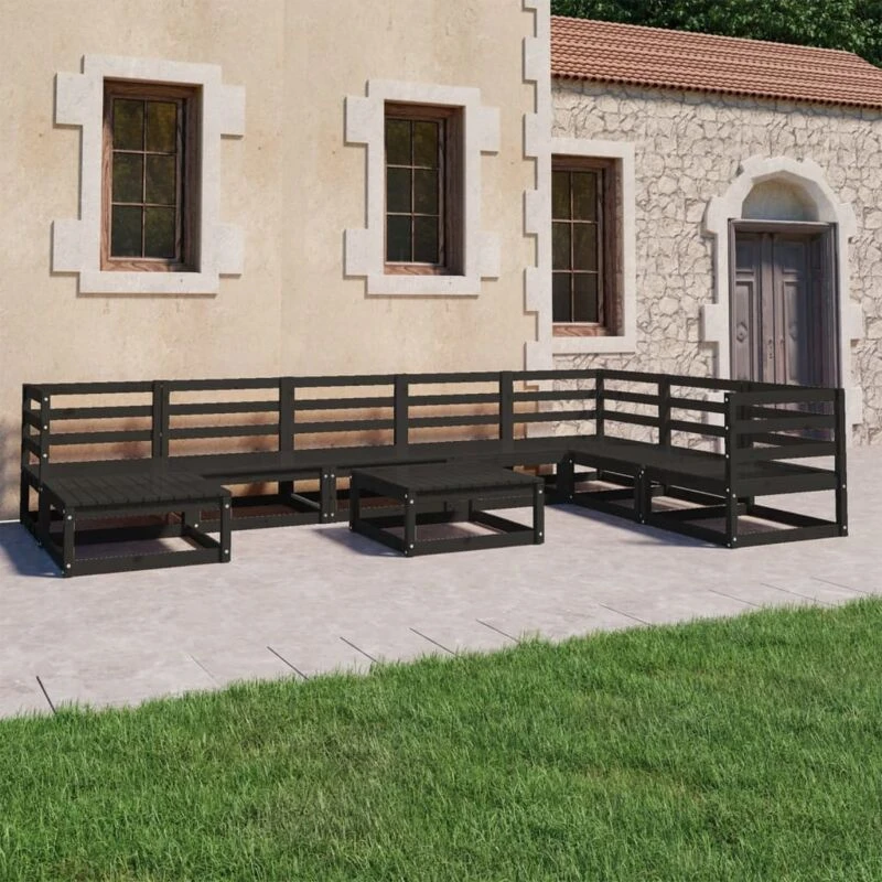 Image of VIDAXL 9 Piece Garden Lounge Set Black Solid Pinewood Vidaxl 8720286468265