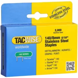 Tacwise - 1216 Box of 2000 x 140 / 8mm Stainless Steel Staples