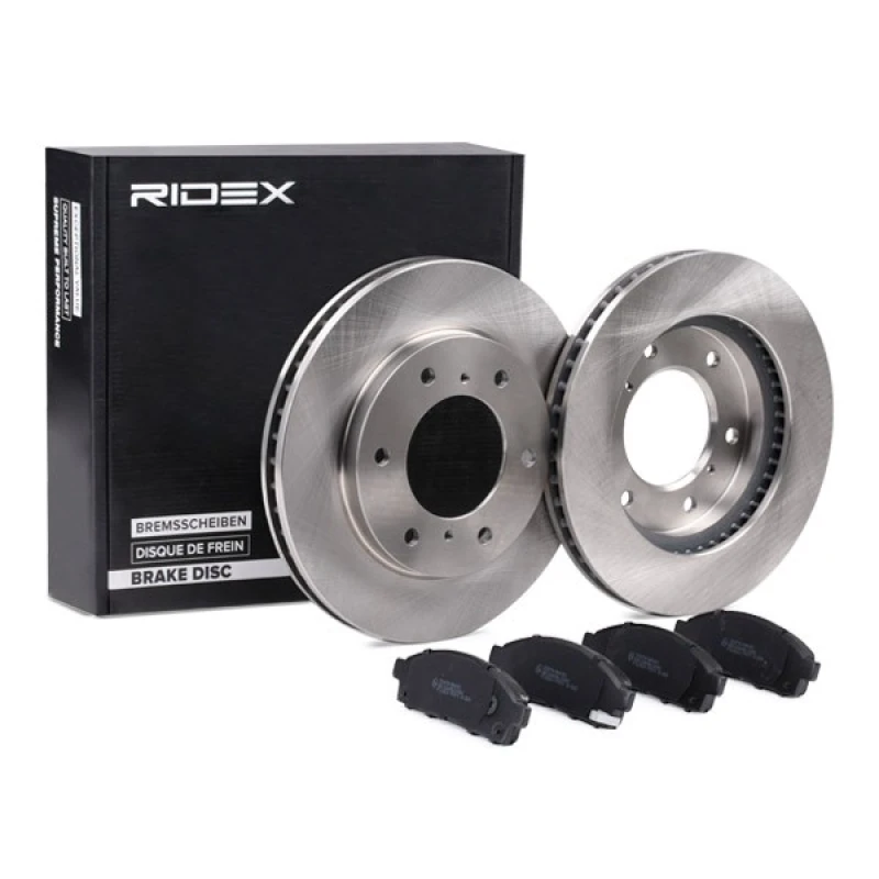 Image of RIDEX 3405B1091 Brake disc and pads set Front Axle, Brake Disc Type: internally vented, incl. wear warning contact Brake Set,disc brakes (3405)