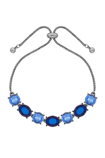 Image of Mood Hematite Metallic Blue Effect Stone Set Toggle Bracelet Silver