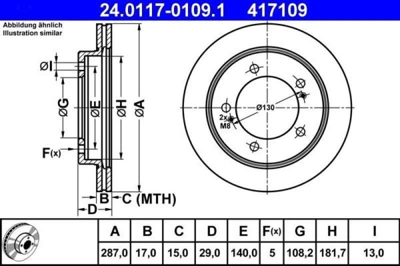 Image of ATE 24.0117-0109.1 Brake disc Vented Brake Disc (82)