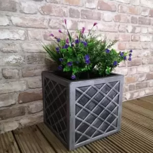 image of Small Lazio Square Grey Pewter Garden Planter 32cm H x 32cm W