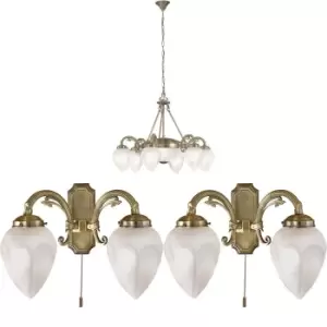 Image of Ceiling Pendant & 2x Matching Wall Lights Bronze & Opal Glass Multi Chandelier