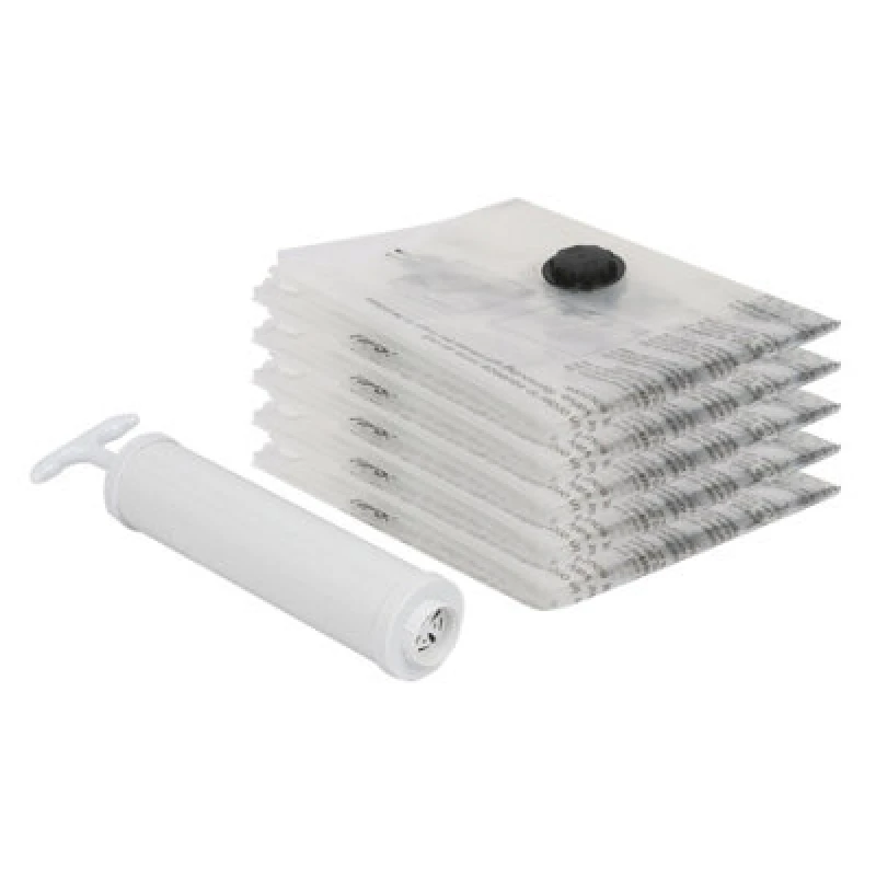Image of Harbour Housewares 5X Vacuum Storage Bags & Pump Set - M (50 X 70Cm) - Reusable Clothes Space Saver Organiser Zip Lock Bag