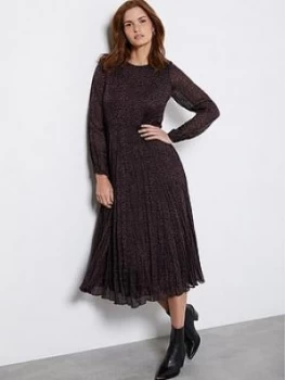 Image of Mint Velvet Isabel Animal Print Crinkle Effect Midi Dress - Burgundy