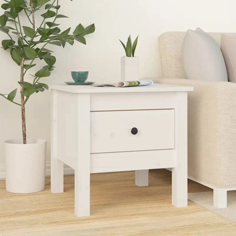Image of Vidaxl Side Table White 40X40X39cm Solid Wood Pine, White 813786