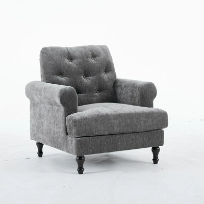 Image of Padded Armchair, Gray Velvet Upholstered Armchair