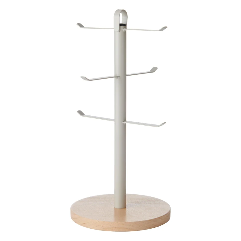 Image of Kitchencraft Idilica Stainless Steel Mug Tree with Beechwood Base Grey unisex