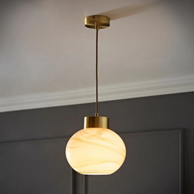 Image of ValueLights ValueLights Sookie Alabaster Marble Effect Glass Gold Capped Ceiling Pendant Light in Cream Cream One Size Unisex 5059406062537