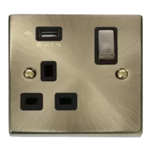 Image of Click Scolmore Deco Ingot 1 Gang 13A 1x USB-A 2.1A Switched Socket - VPAB571UBK