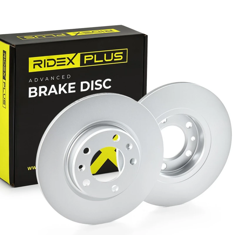 Image of RIDEX PLUS 82B1300P Brake disc Rear Axle, Solid, Grey Cast Iron, Coated, High-carbon, with bolts/screws Grey Cast Iron Brake Disc (82)