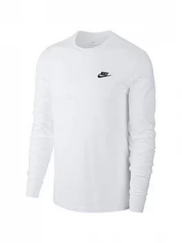 image of Nike Club Long Sleeve T-Shirt - White/Black, Size XL, Men