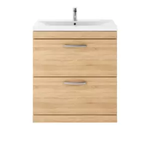 image of Nuie Athena 800 Floor Standing 2-drawer Vanity & Mid-edge Basin - Natural Oak