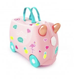 Image of Trunki Flossi Flamingo 4 Wheel Hard Ride On Pink Suitcase