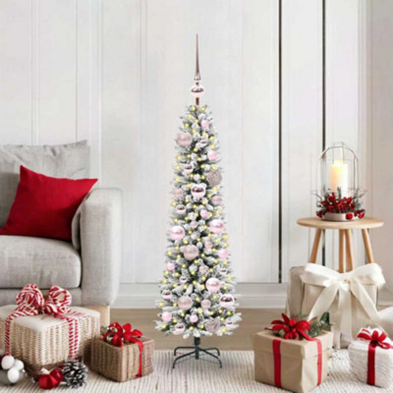 Image of vidaXL Artificial Christmas Tree with 150 LEDs, Pink Balls Green and white 120 cm, Green 3396083