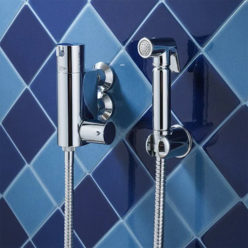 Image of Nes Home Bidet Douche & Mini Thermostatic Bar Valve with Spray Kit in Metallic Silver Metallic Silver Unisex
