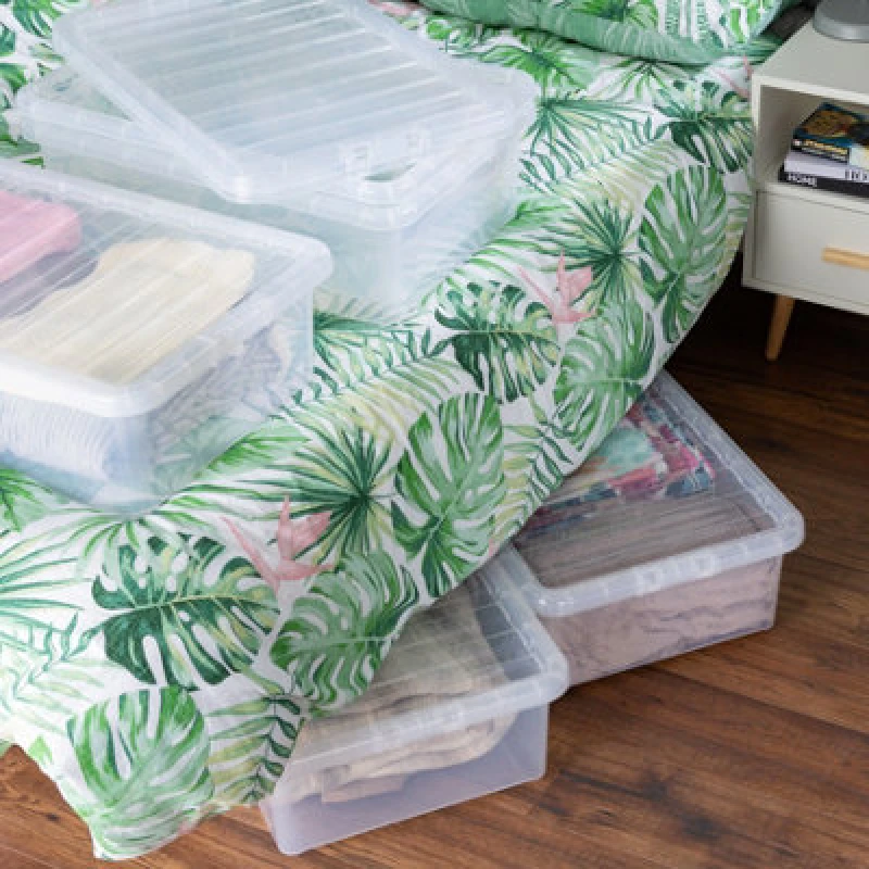Image of Wham Crystal 5x 32L U/Bed Stackable Plastic Storage Organiser Box and Lid Clear