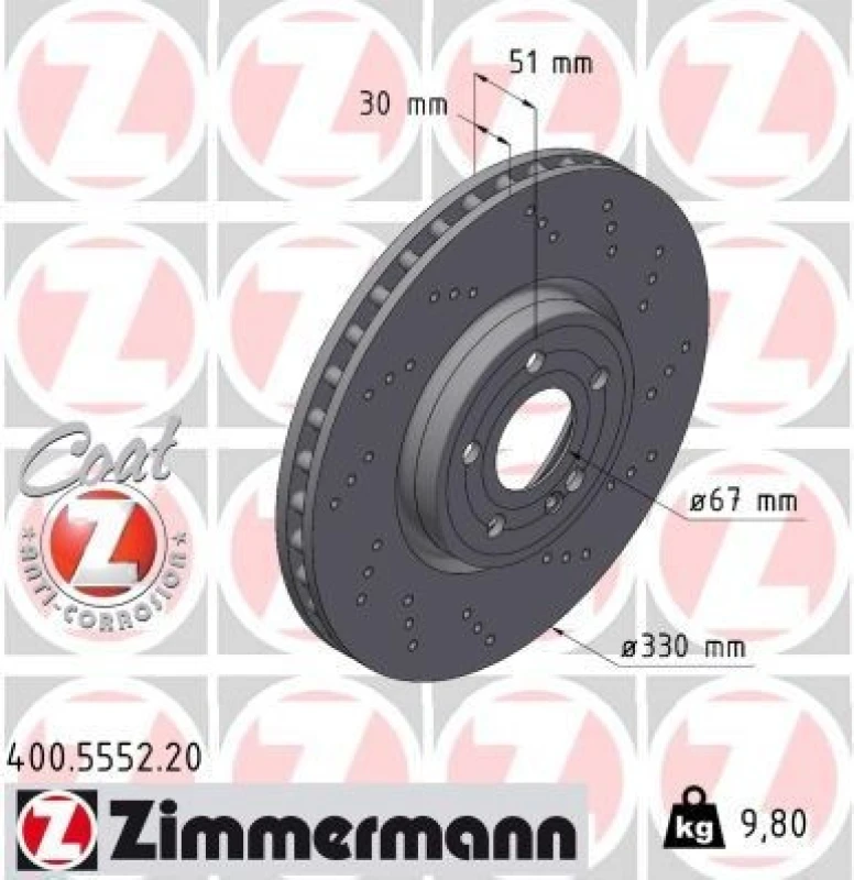 Image of ZIMMERMANN Brake disc ZIMMERMANN 400.5552.20
