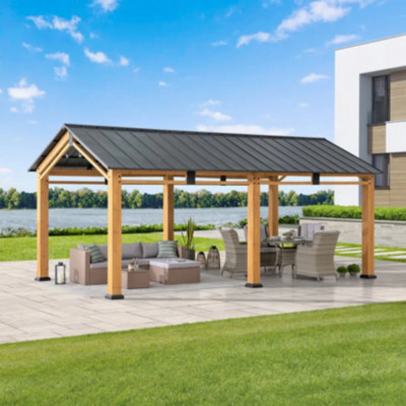Image of Sunjoy Outdoor Cedar Wood Gazebo Diran - 603Cm X 336Cm, Anthracite