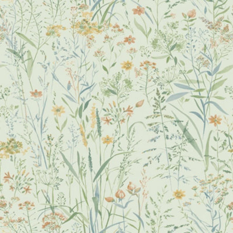 Image of Grandeco Free Flower Sprigs And Grass Wallpaper, Sage, Green A74503