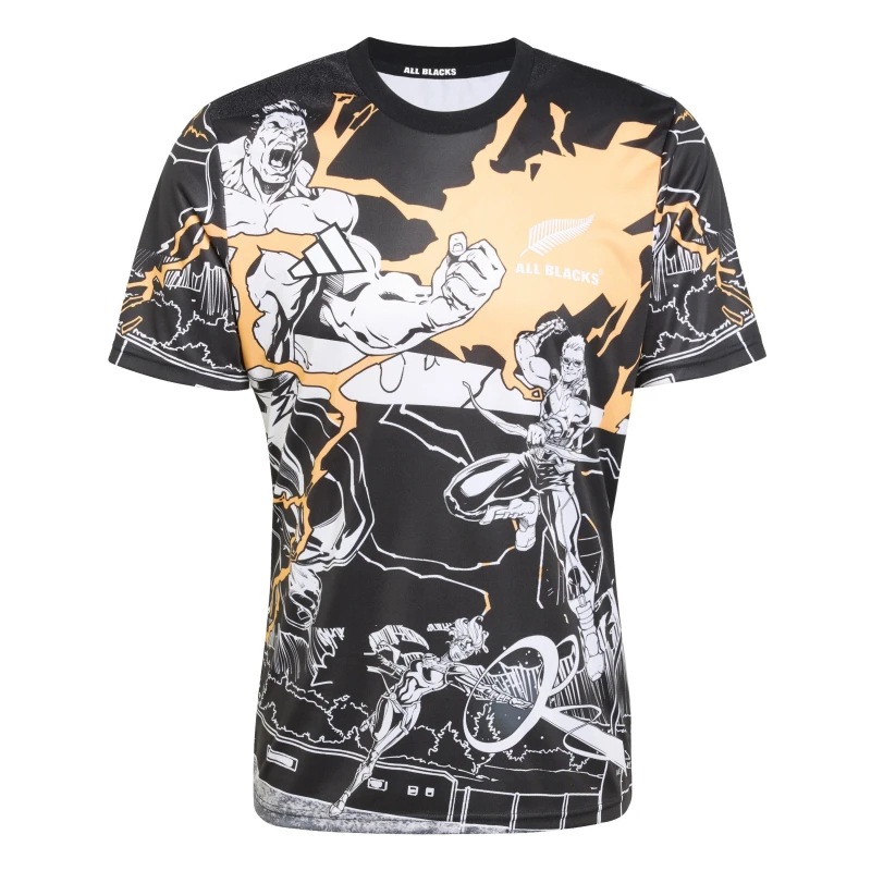 Image of adidas All Black Marvel Captians Shirt 2025 Adults Black male S