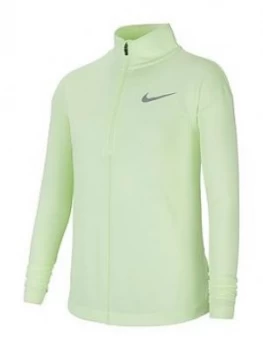 Boys, Nike Older Girls Run Long Sleeve Half Zip Top - Volt, Volt, Size L, 12-13 Years