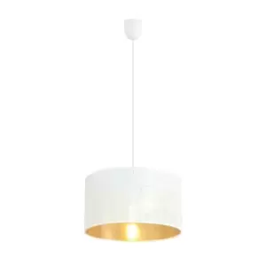 image of Aston Black Cylindrical Pendant Ceiling Light with White, Gold Fabric Shades, 1x E27