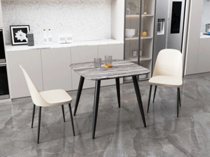 Image of Core Products Aspen Grey Oak Effect 80Cm Square Dining Table With 2 Calico Plastic Duo Design Chairs