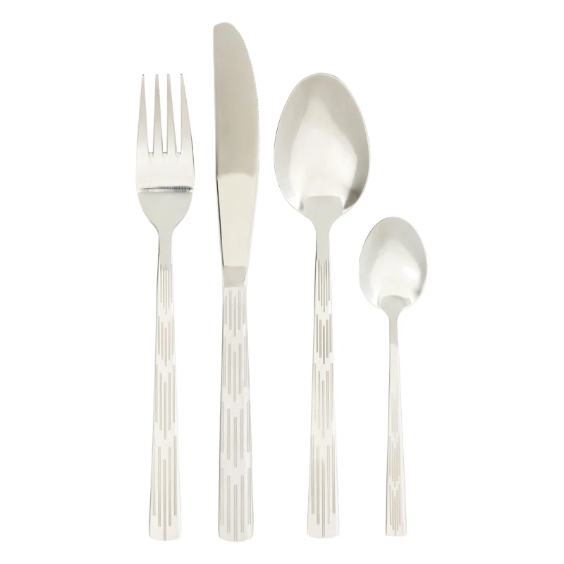 Image of Premier Housewares 24Pc Cutlery Set, Elegant Silverware Cutlery Set, Modern Stainless Steel Cutlery Set with Etched Detail Silver