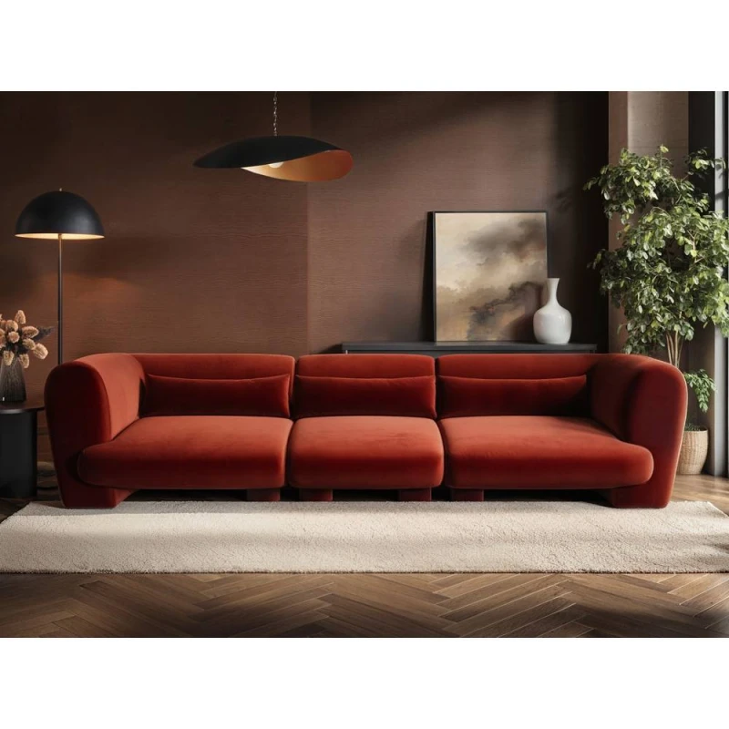 Image of Solace+Co Maddox 4 Seater Velvet Sofa in Orange Orange Unisex