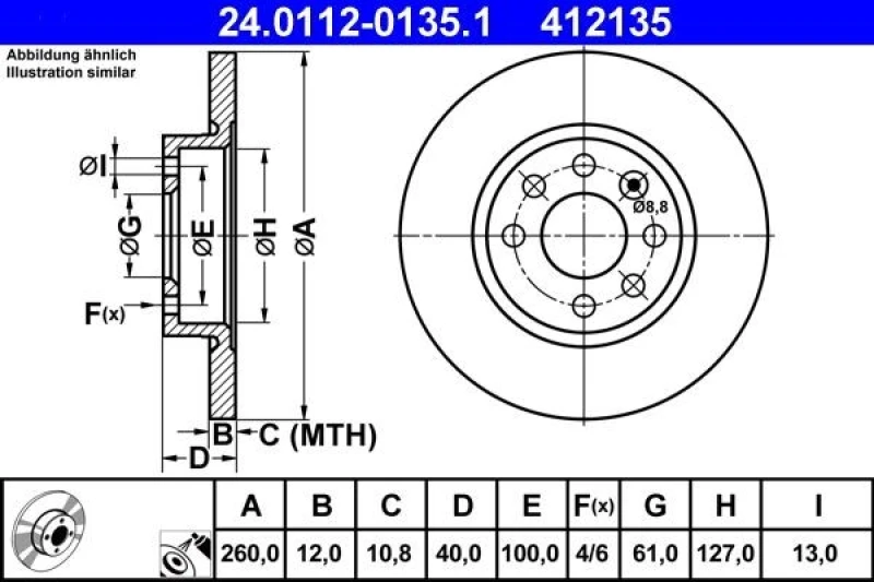 Image of ATE 24.0112-0135.1 Brake disc solid, Coated Brake Disc (82)