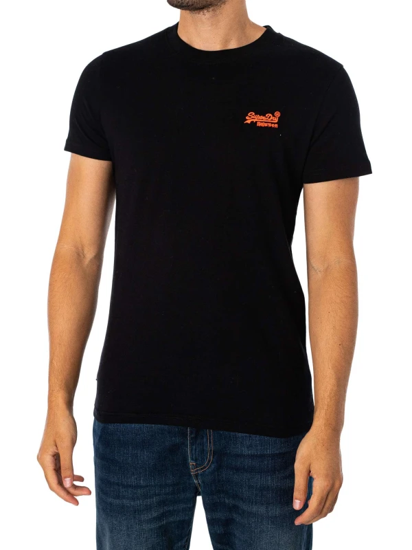 Image of Superdry Essential Logo T-Shirt Black/Hazard Orange L