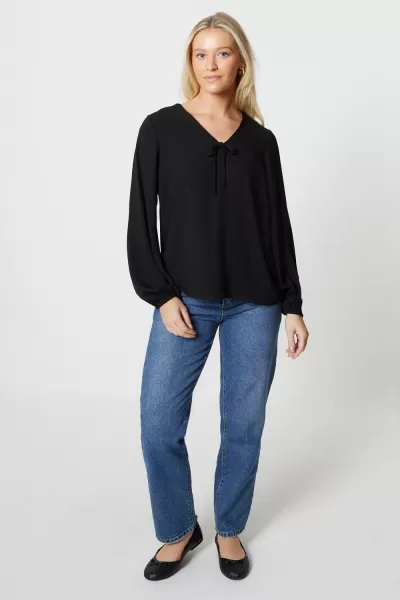 Image of Tie Front Long Sleeve Blouse