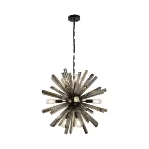 image of Hornby 10 Light E14, Round Ceiling Pendant Matt Black, Smoke Glass