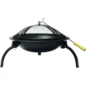 Image of Schallen Outdoor Garden Foldable Patio Heater Camping Bowl Charcoal Wood Burner Steel Fire Pit with Grill in BLACK Finish