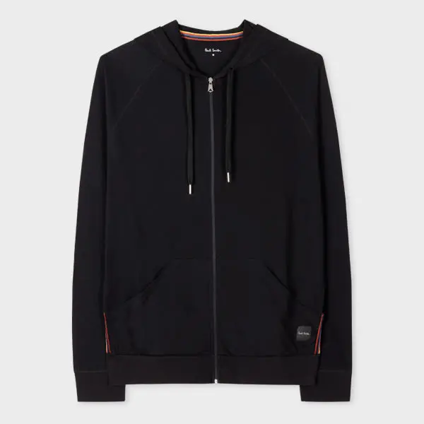Image of Paul Smith Black Cotton Jersey Zip Lounge Hoodie